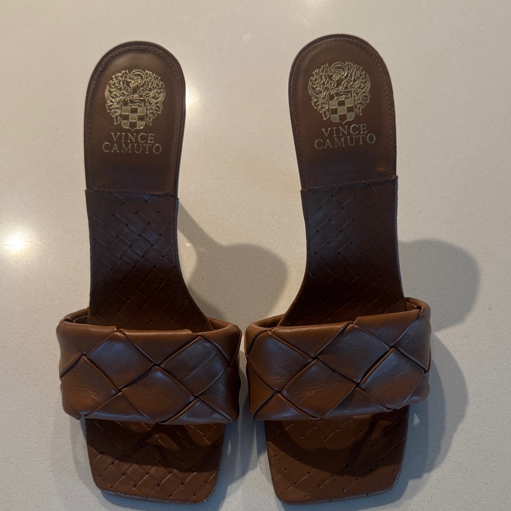 Vince Camuto Woven Leather Slide Sandals in Brown